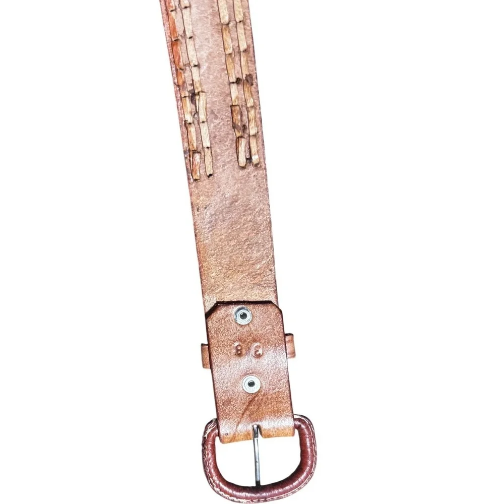 Vintage Alatorre Tooled Leather Belt Wove inlay Western Mexico 33